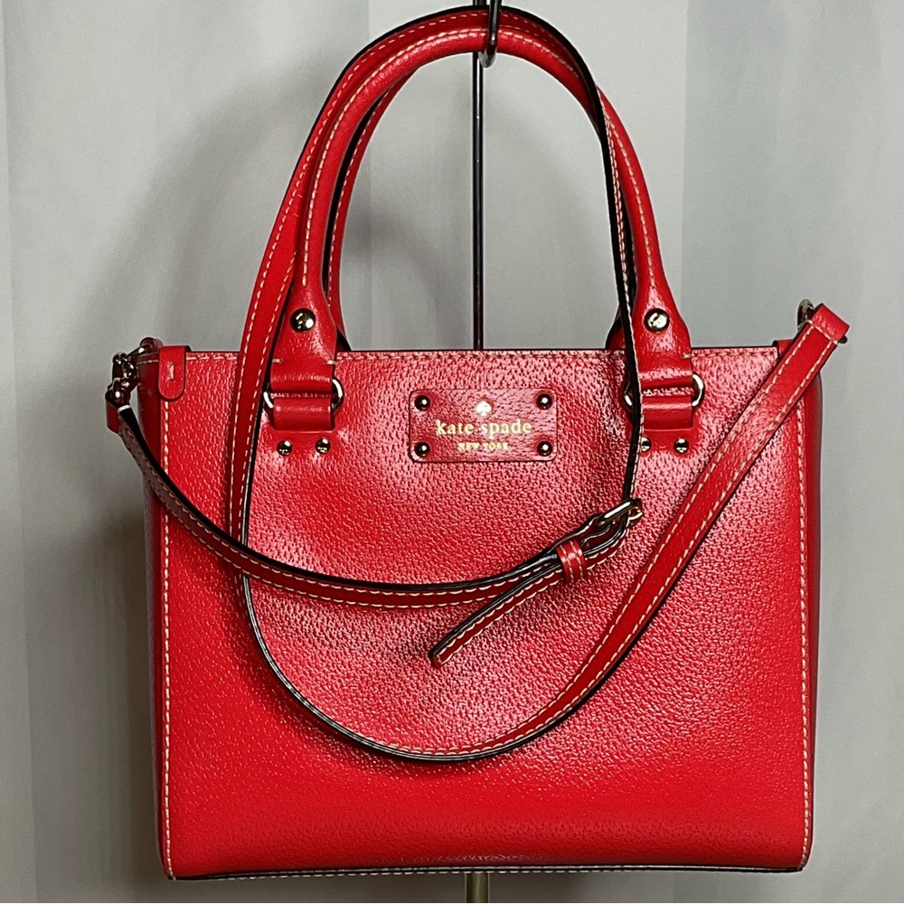 kate spade Red Wellesley Small Quinn Top Handle Crossbody Leather Bag - EUC